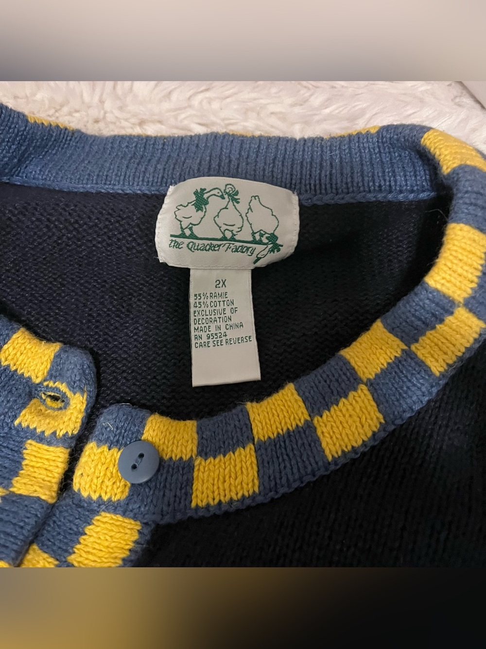 VTG Quacker Factory Cardigan Navy Blue Fall Harvest Scarecrow Turkey Womens - Picture 3 of 4